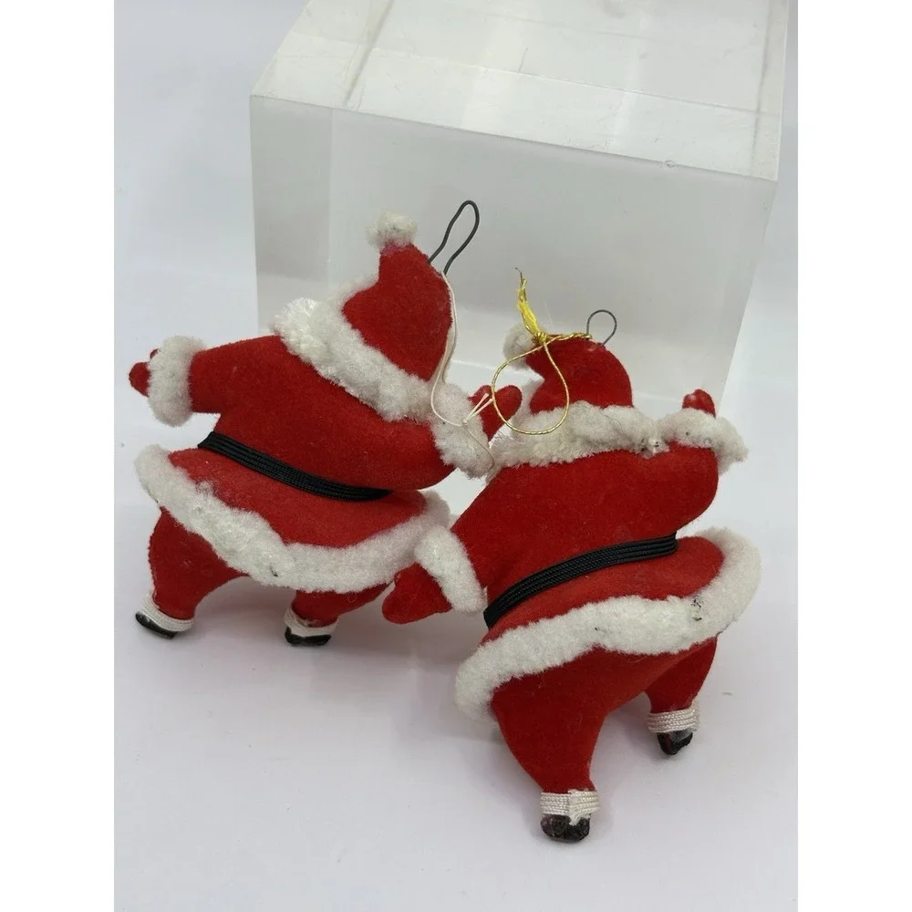 1960s Vintage Jolly Dancing Santa Christmas Tree Ornament Felt Plastic Japan 2